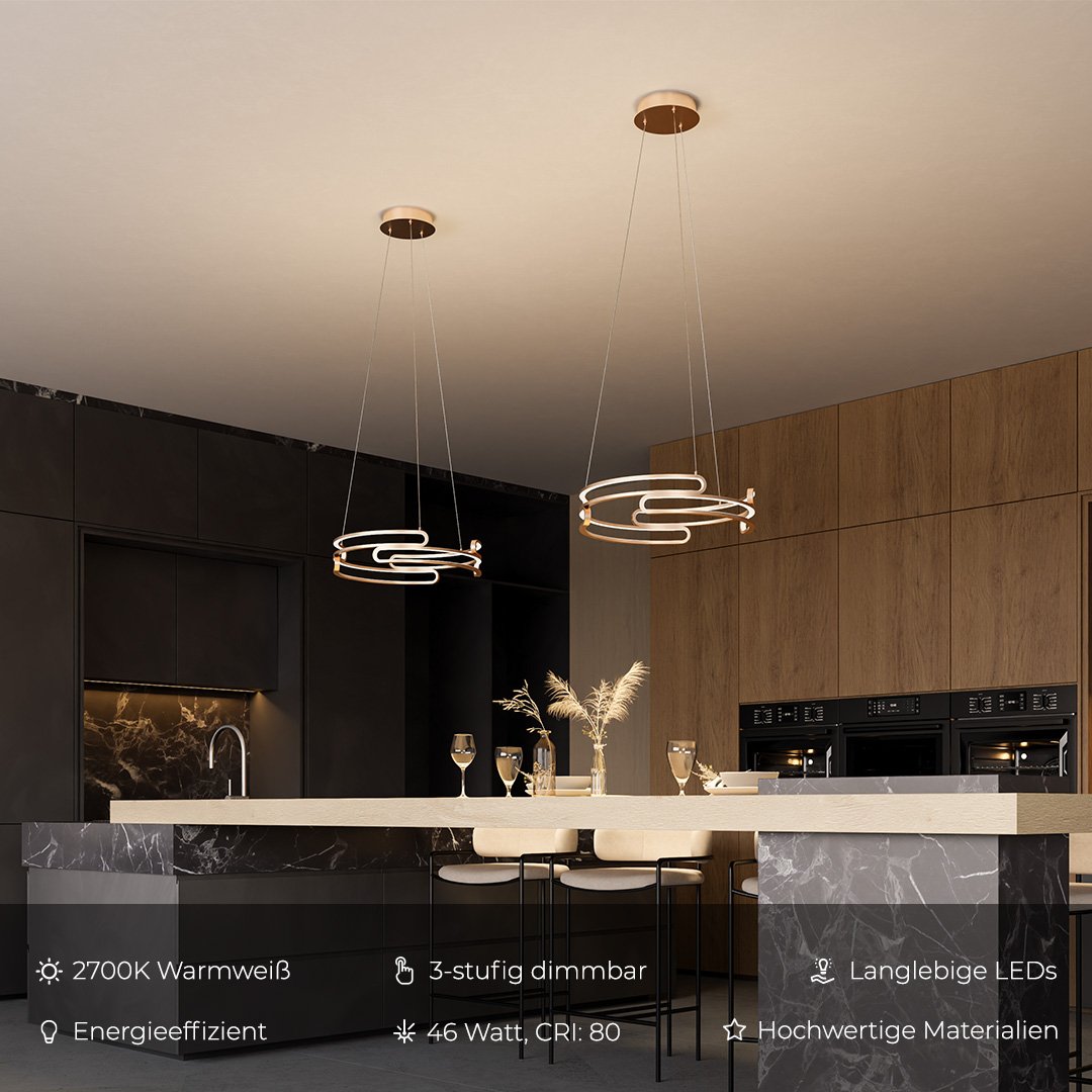 Dimmbare LED-Pendelleuchte in Metallisch-Gold/Schwarz - Ideal für  Wohnzimmer & Küche – Neona