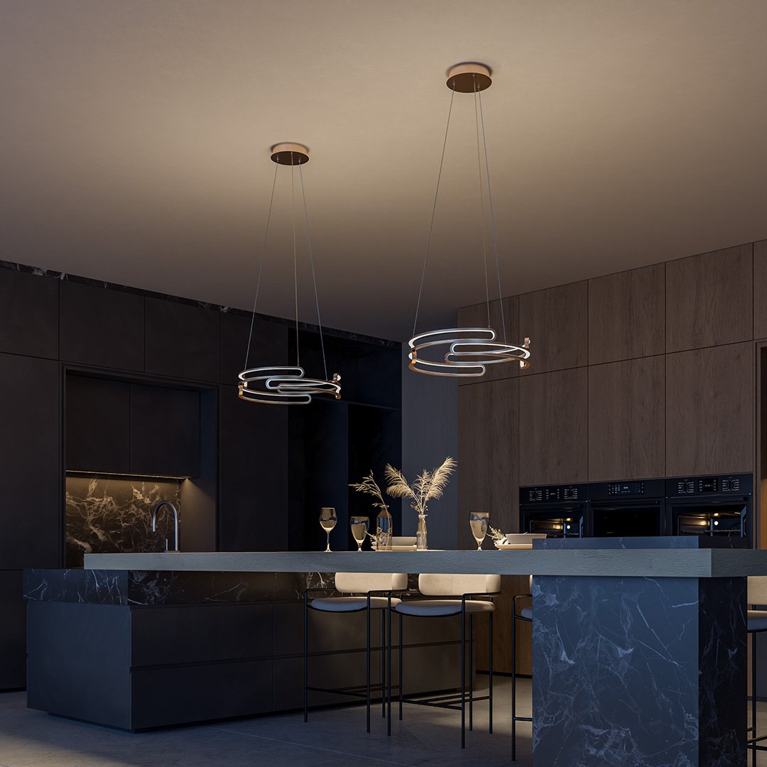 Neona LED-Pendelleuchte Wohnzimmer & Küche Metallisch-Gold/Schwarz Dimmbare - in für – Ideal