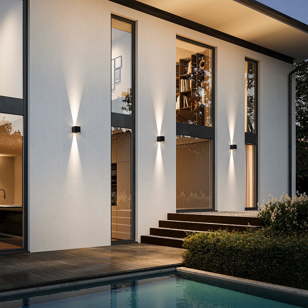 Schwarz / Kabelanschluss | Perfekt für die [Montage an Außenwänden] IP54